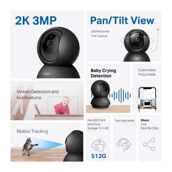 TP-Link Tapo TC71 / C210 / C211 2K QHD 3MP Pan / Tilt Wireless WiFi Home Security Surveillance IP Camera