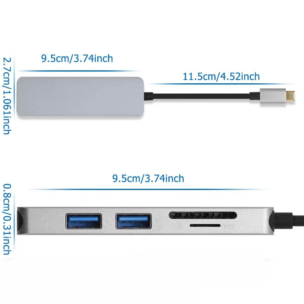 Type-c Docking Station USB3.0 Converter 4K MacBook to HDMI Hub 5-in-1 Card Reader