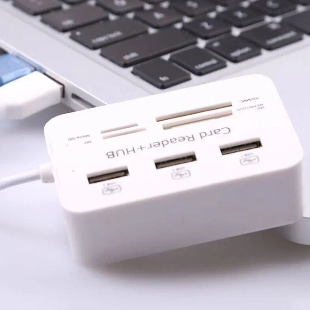 US 1-2 Pack 3 Ports USB 2.0 Hub High Speed MS SD M2 TF Memory Card Reader
