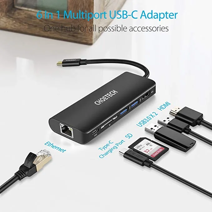 USB C Hub, 6-in-1 USB C Adapter