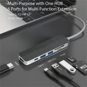VOKAMO 6 in 1 USB C HUB,Slim 4K HDMI USB-C Hub For MacBook Huawei P30 MateBook etw