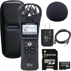 Zoom H1n 2-Input / 2-Track Digital Recorder with Built In Microphone   Handy Accessory Package