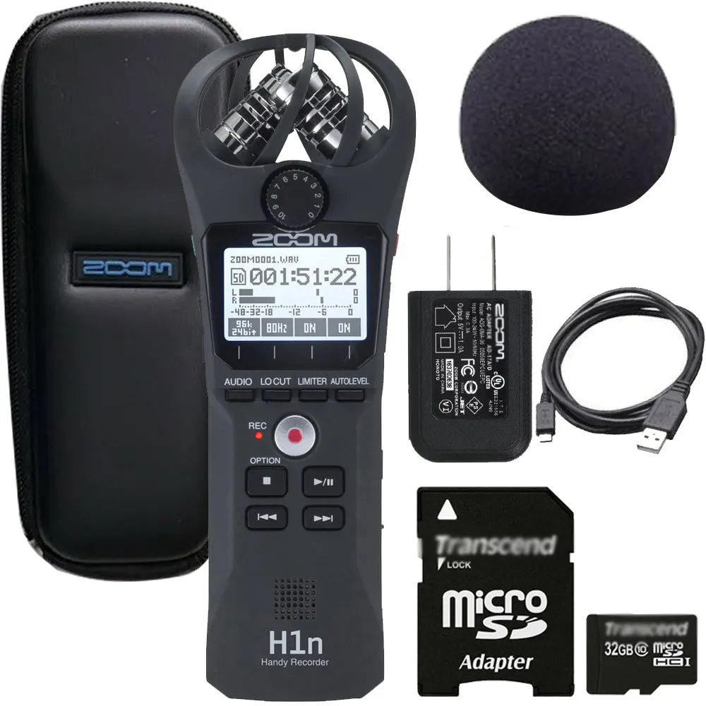 Zoom H1n 2-Input / 2-Track Digital Recorder with Built In Microphone   Handy Accessory Package